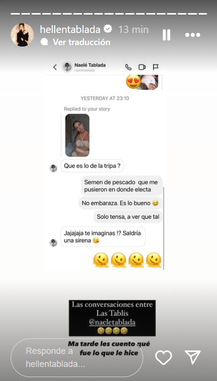Story de una conversación compartida por Helena Tablada